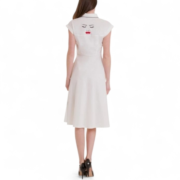 Banned Apparel White Fit & Flare Dress Embroidered Model Face 4XL New Rockabilly - Picture 3 of 12